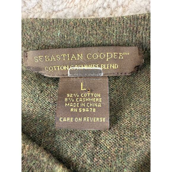 Sebastian Cooper Size L Cashmere Cotton Blend V Neck Sweater Olive Green Pullove - Picture 6 of 8